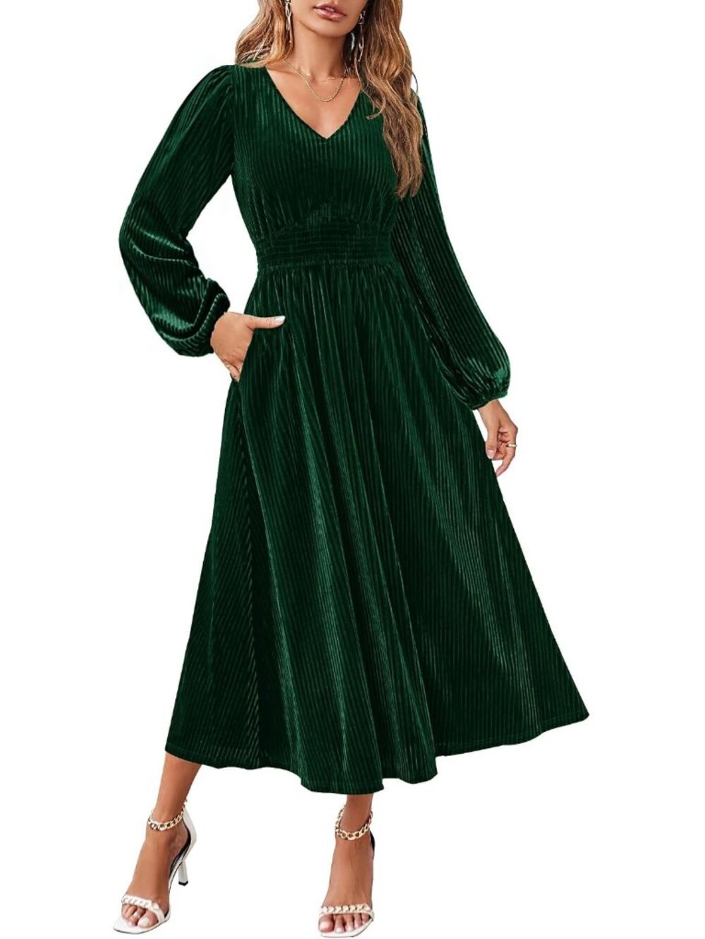 Women's Velvet Wedding Guest Cocktail Long Sleeve Winter Dress